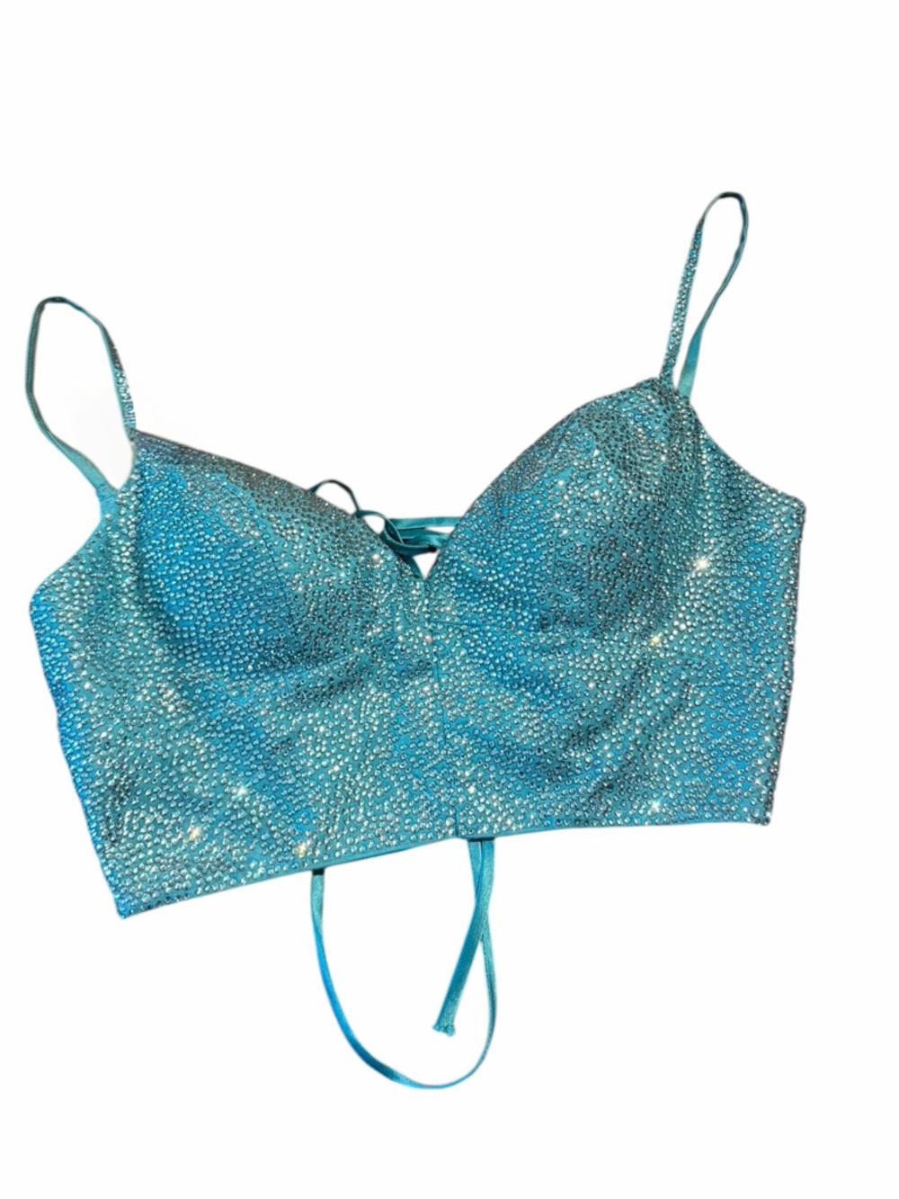 Rhinestone Bustier Corset Top Teal Blue Embellished Bralette Rave Festival Glam